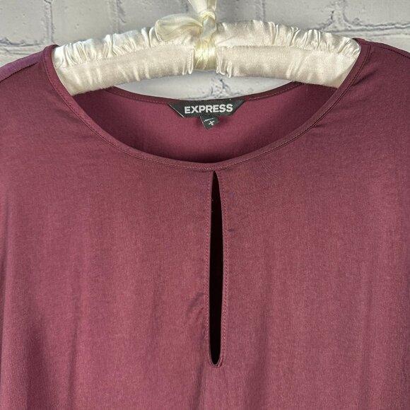 Express Ruffled Flare Sleeve Key Hole Detail Bodysuit Blouse, Size Large,‎ Plum - Picture 3 of 9